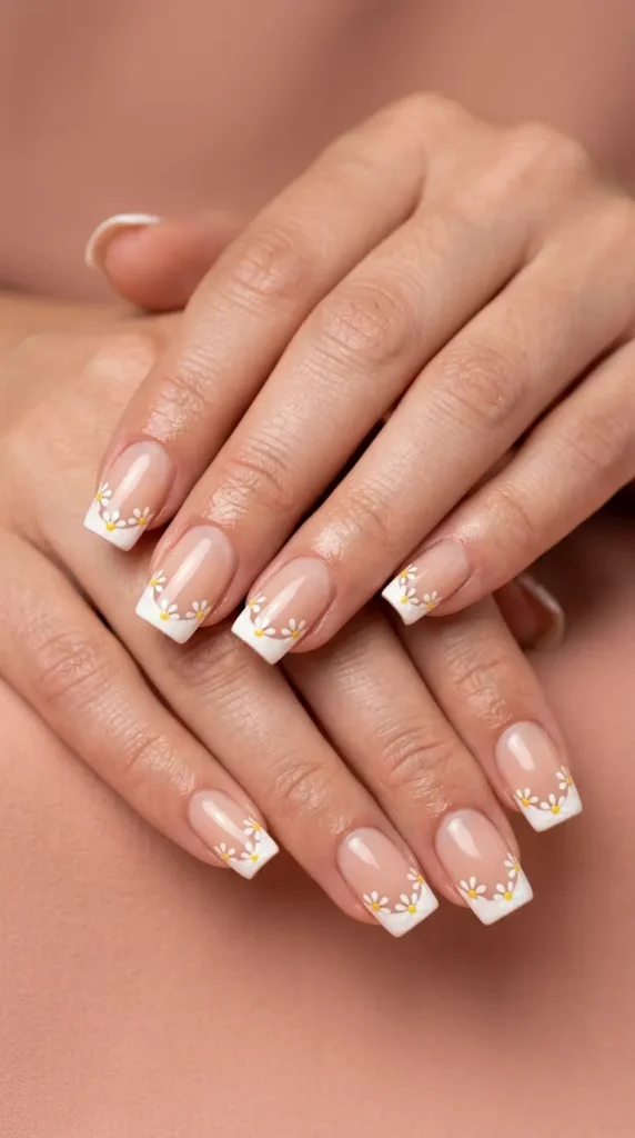 Daisy French Tip Square Nails