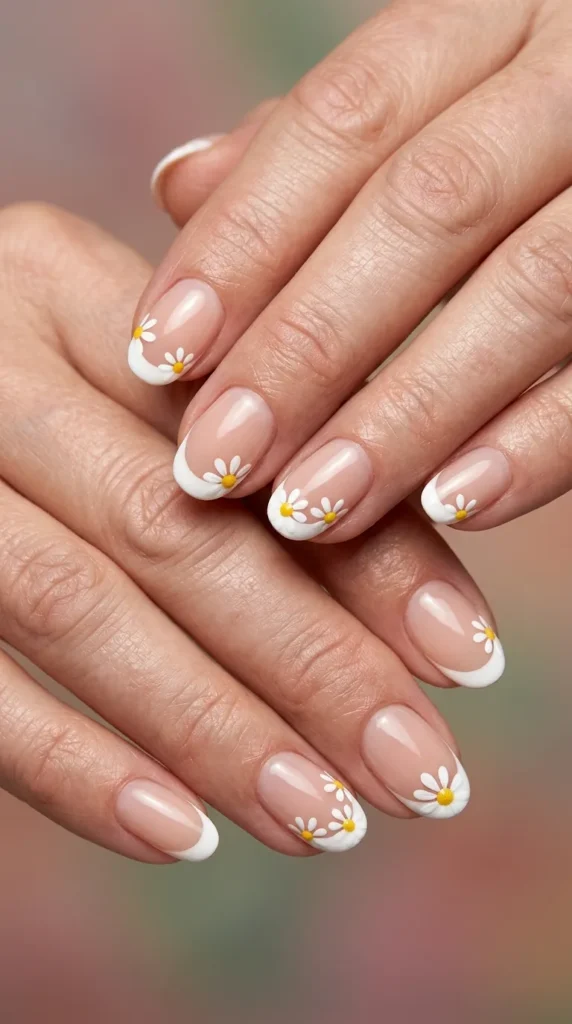 Daisy French Tips with Soft Nude Base
