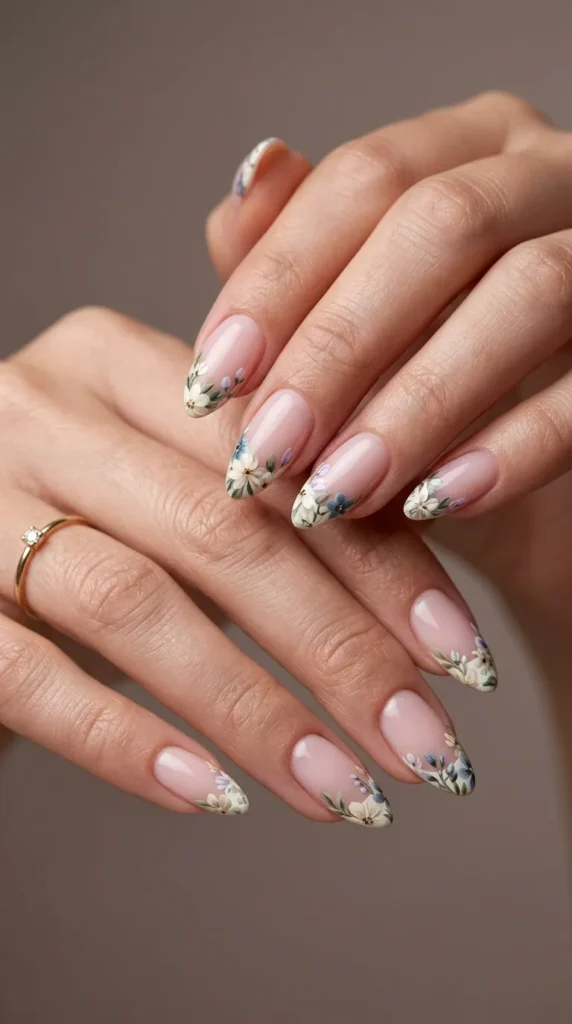 Delicate Floral French Tips