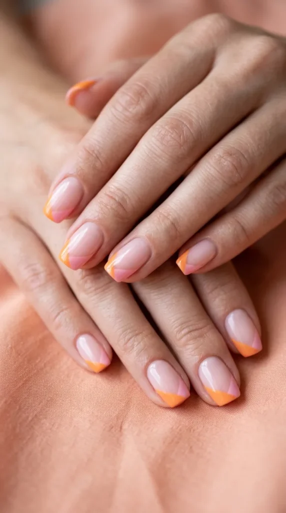 diagonal pinkorange french tips