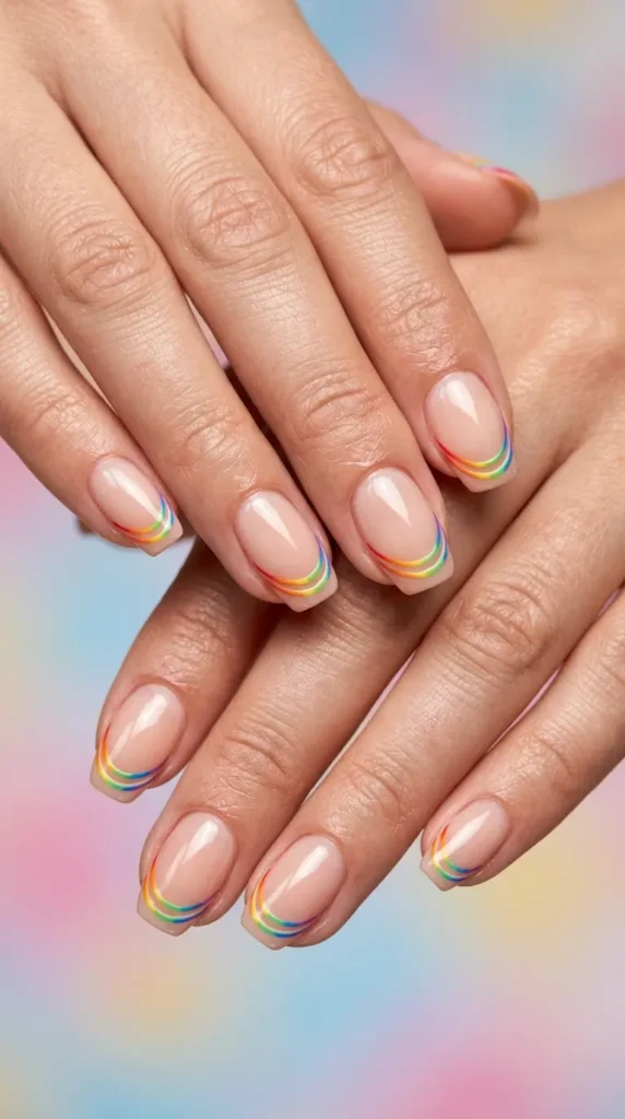 Double-Line Rainbow French Nails