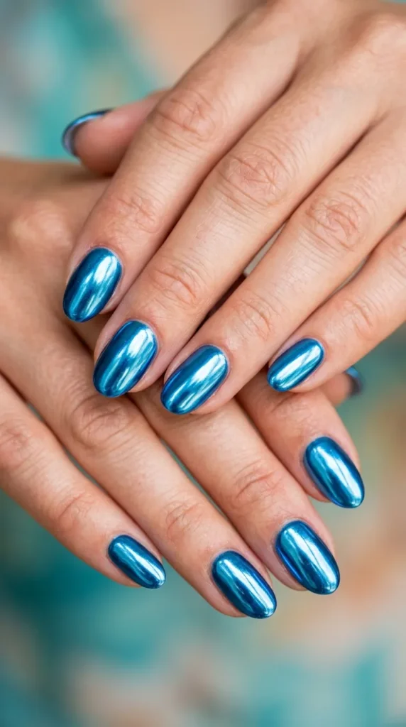 Electric Blue Chrome Nails