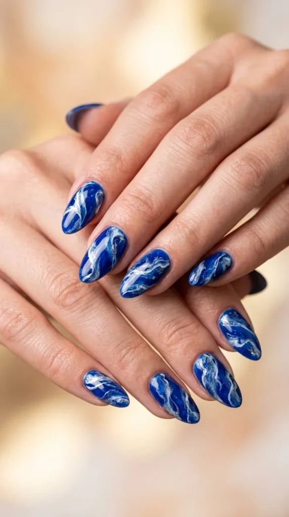 Electric Blue Marble Nails