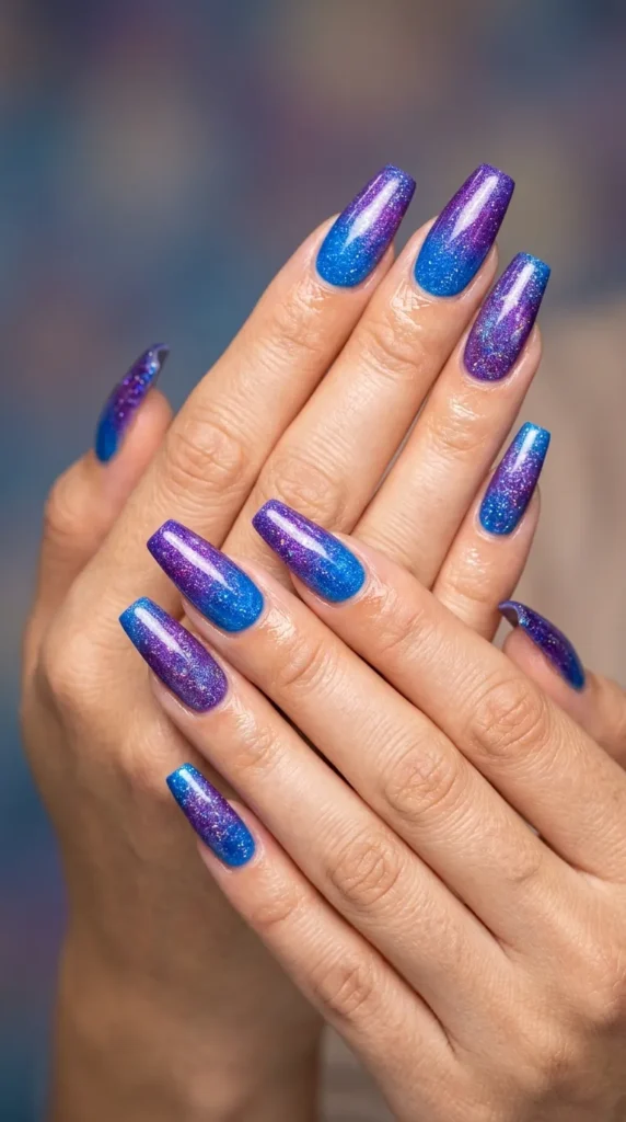 Electric blue to purple galaxy ombre
