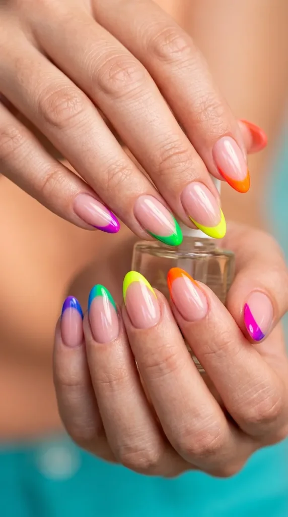 Electric Rainbow French Nails
