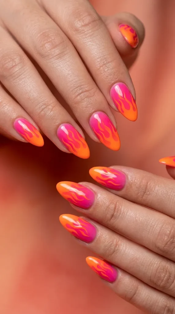 Electric sunset flames (orange + pink flame tips)