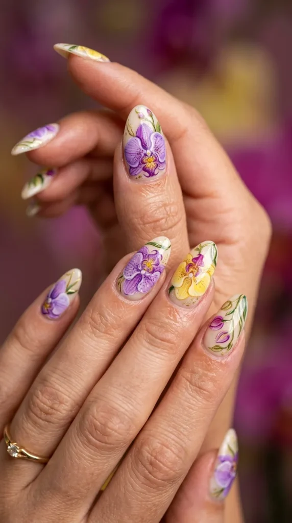 Elegant Orchid Inspired Nail Design