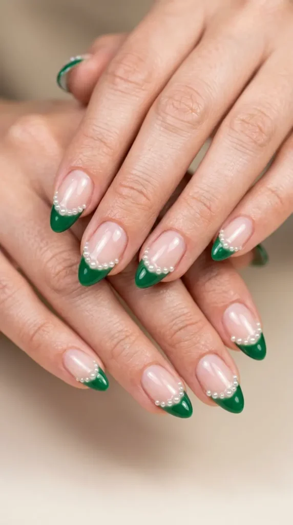 Emerald French Tips with Pearls