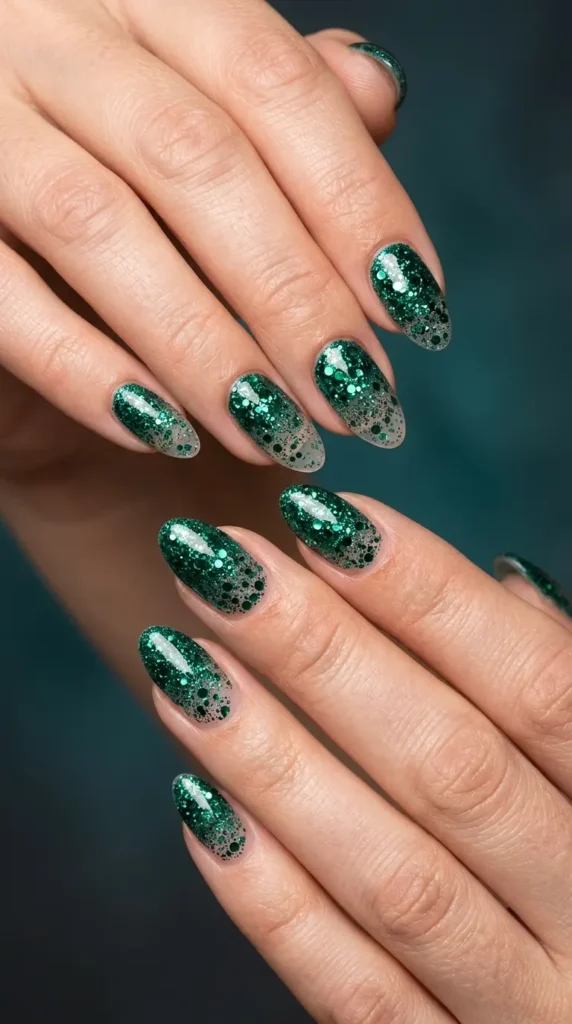 Emerald Glitter Ombre Nails