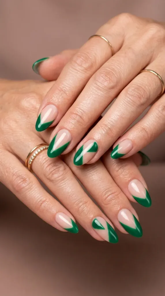 Emerald & Nude Negative Space Nails