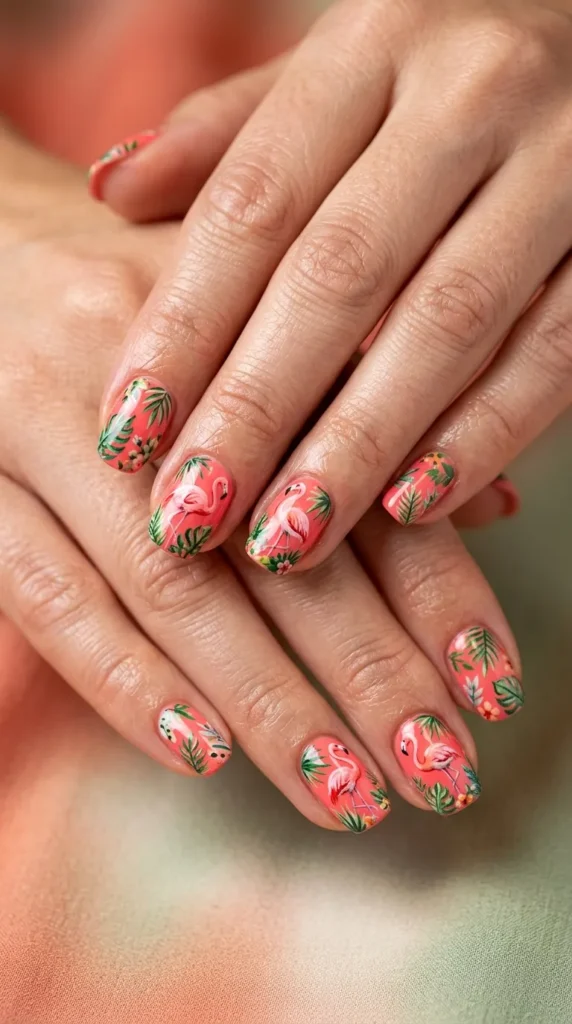 Flamingo Tropical Nails