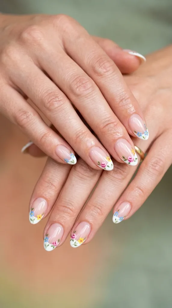 Floral French Tip Nails