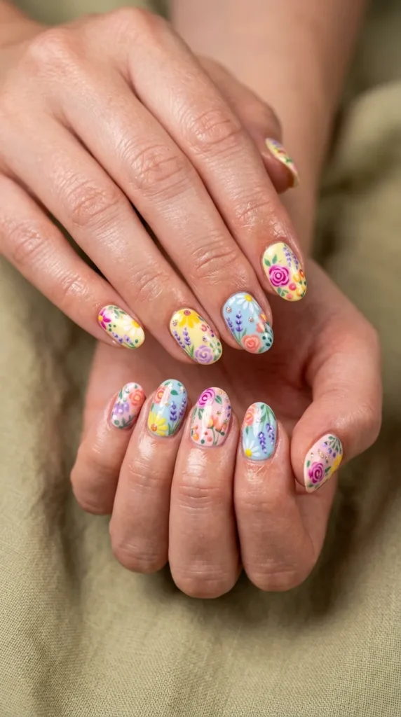 floral garden mix nails multicolor petals