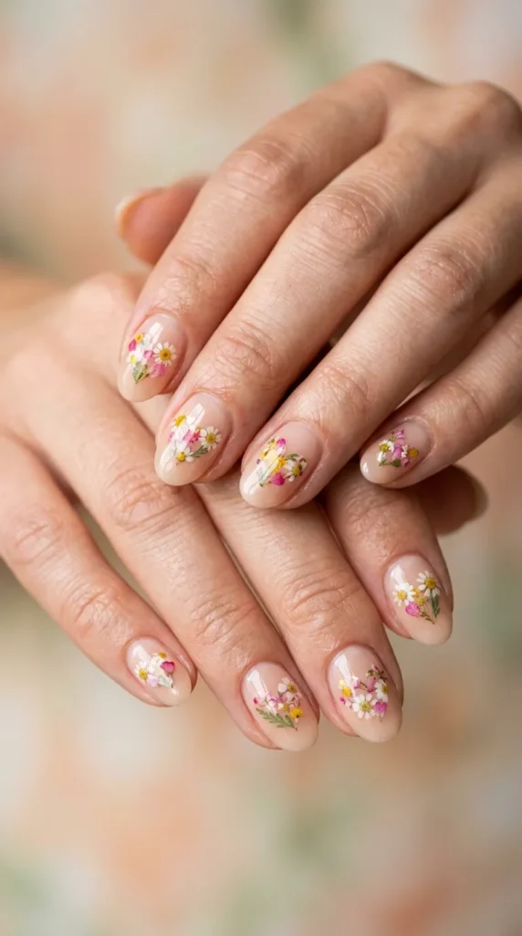Floral Heart Pattern Summer Nails