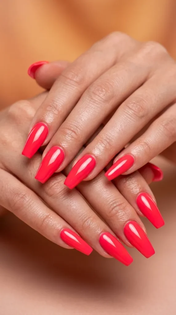 Fluorescent Coral Coffin Nails