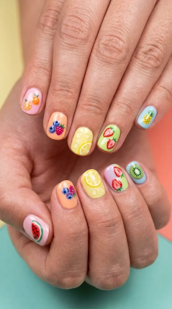 Fruit-Inspired Rainbow Summer Nails