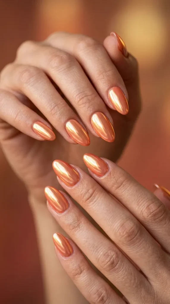 Glazed Sunset Chrome Nails