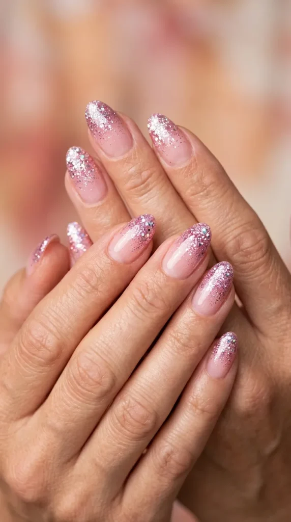 Glitter ombré pink tips