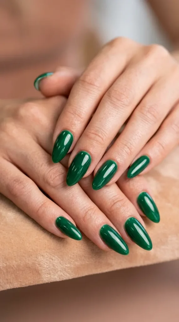 Glossy Emerald Acrylic Nails