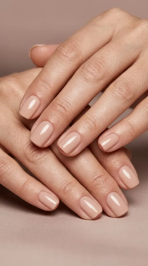 Glossy nude short nails