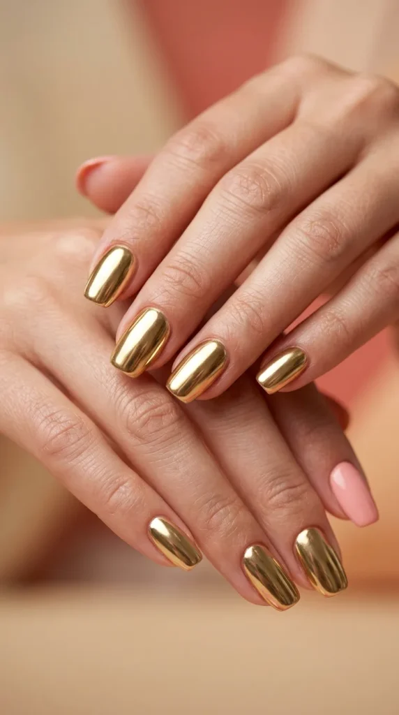 Gold Chrome Accent Nails