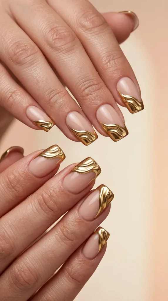 Gold chrome wave tips on soft nude base