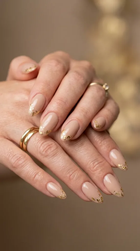 Gold Foil Neutral Nails