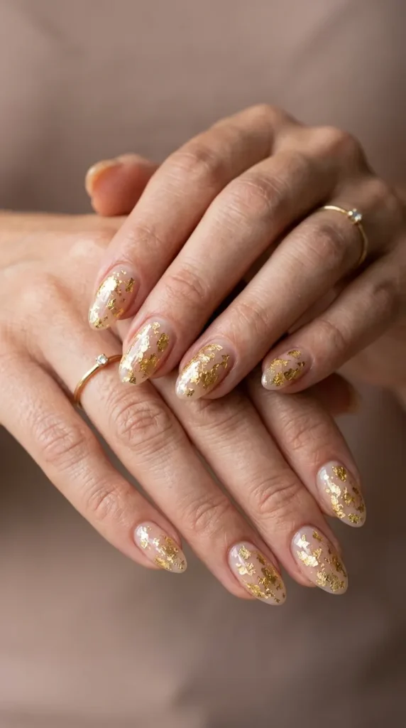 Gold Foil Nude Nails