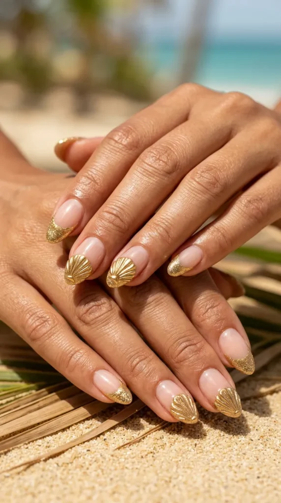 Gold Seashell French Tips