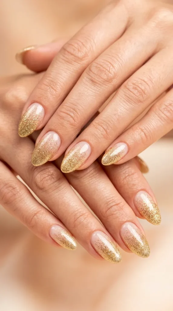 Golden sand glitter nails
