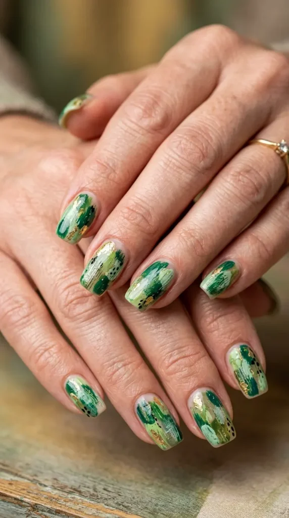 Green Abstract Brushstroke Nails