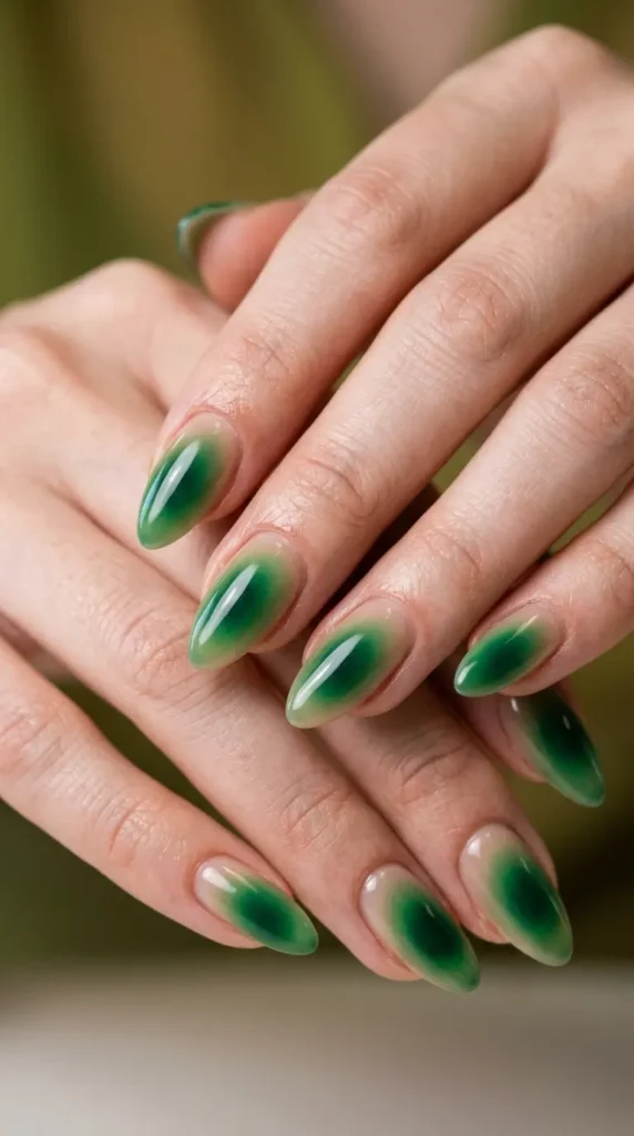 Green Aura Acrylic Nails