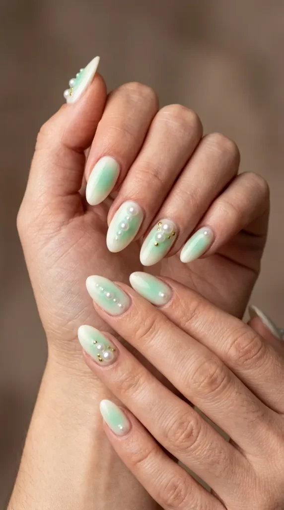 Green Aura with Pearl Details