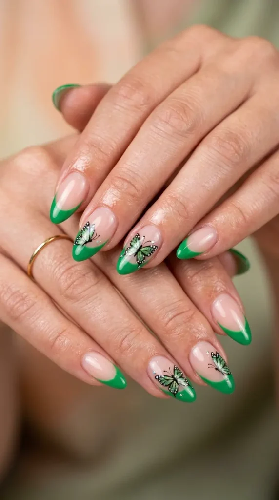 Green Butterfly French Tips
