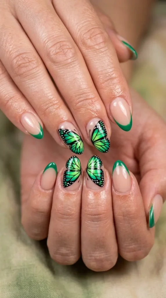 Green Butterfly French Tips