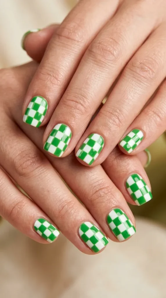Green Checkerboard Nails