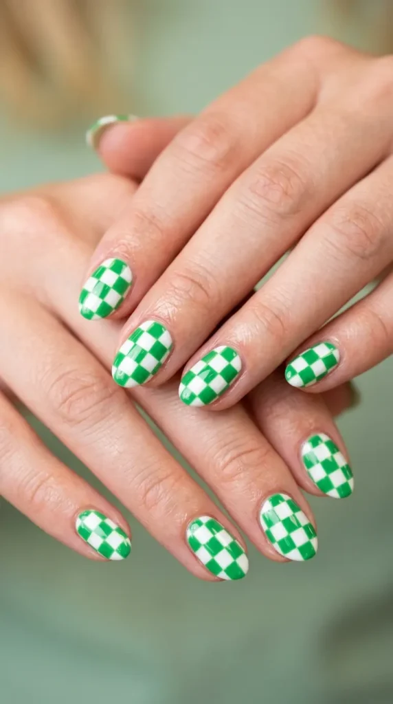 Green Checkered Nails