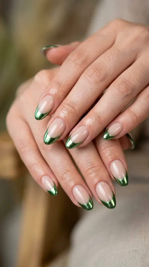 Green Chrome French Manicure