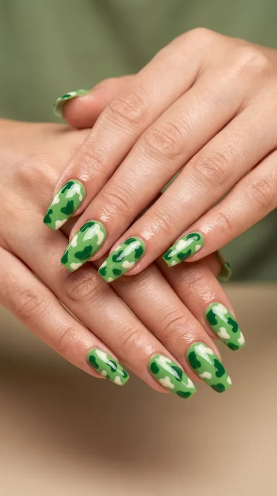 Green Cow Print Acrylic Nails