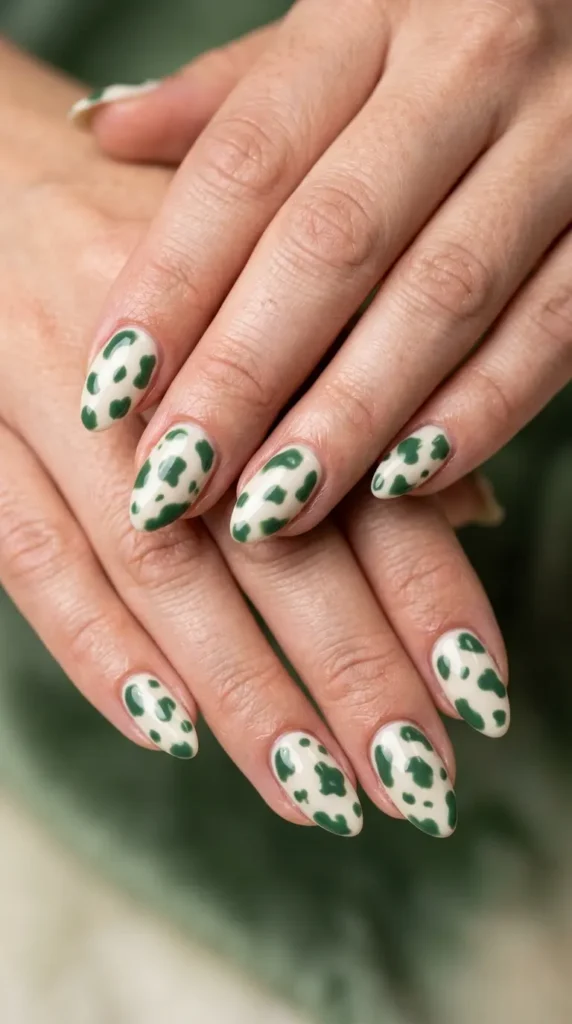 Green Cow Print Nails