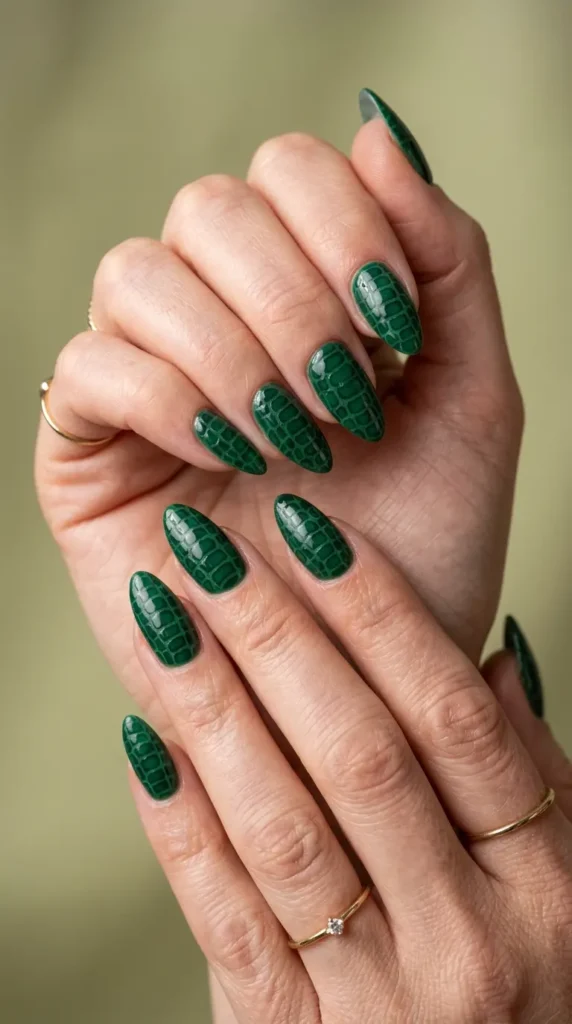 Green Crocodile Print Acrylic Nails