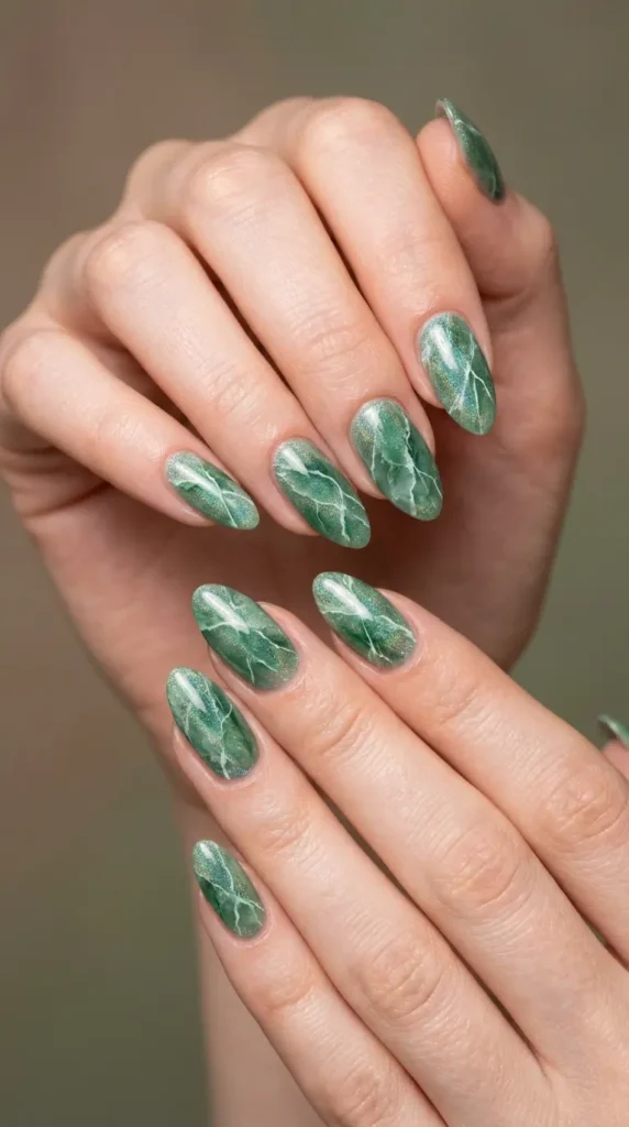 Green Crystal Quartz Nails