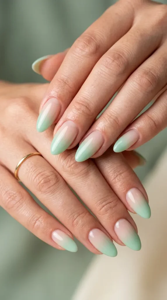 Green French Fade Nails