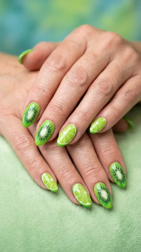 Green Fruit Mix Nails