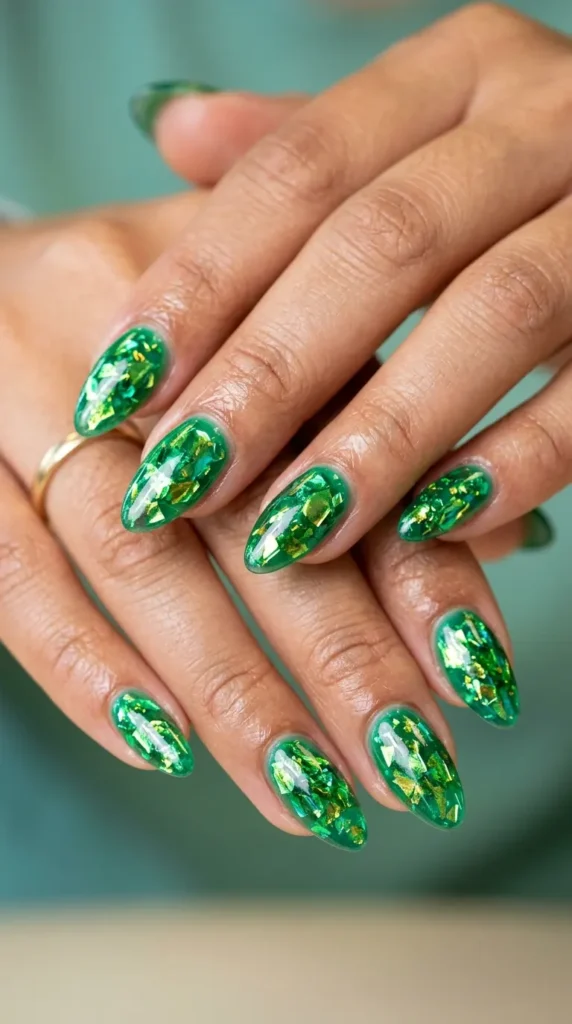 Green Glass Effect Acrylic Nails