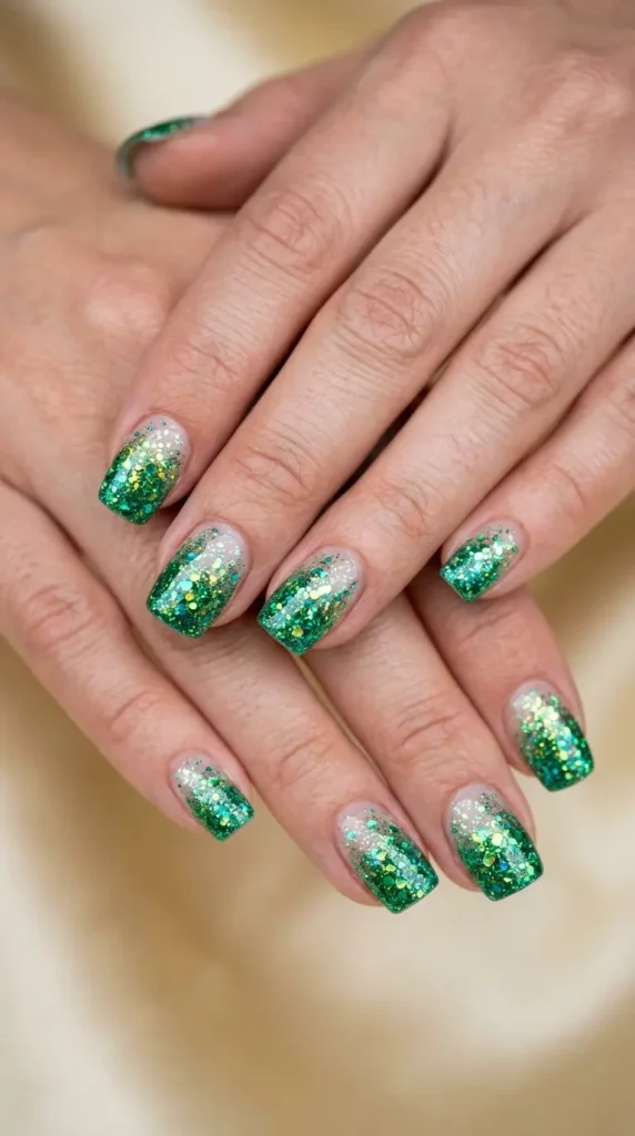 Green Gradient Glitter Nails