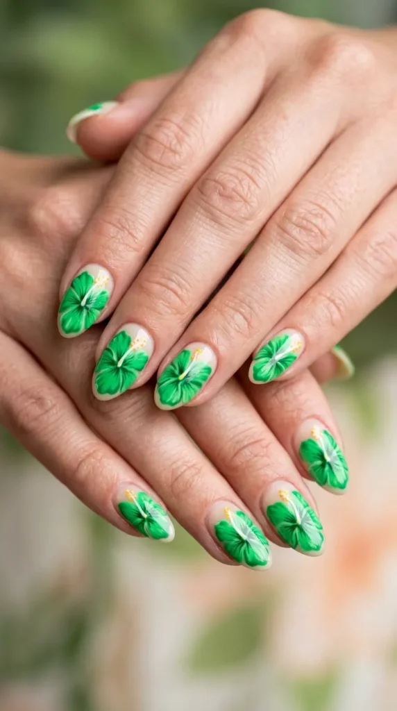 Green Hibiscus Nails