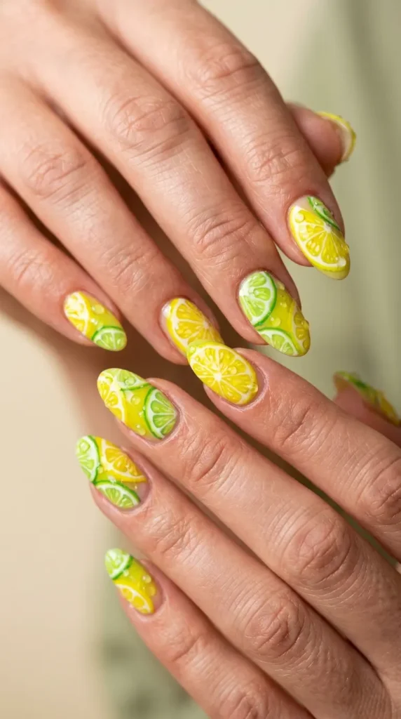 Green Lemon-Lime Citrus Nails