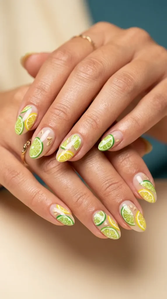 Green Lemon-Lime Citrus Nails