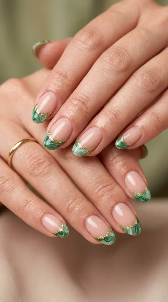 Green Marble French Tips